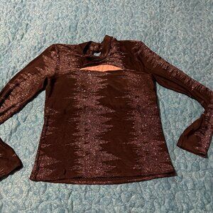 Kelle Black Long Sleeved Shimmer Effect Central Cutout Top Size S